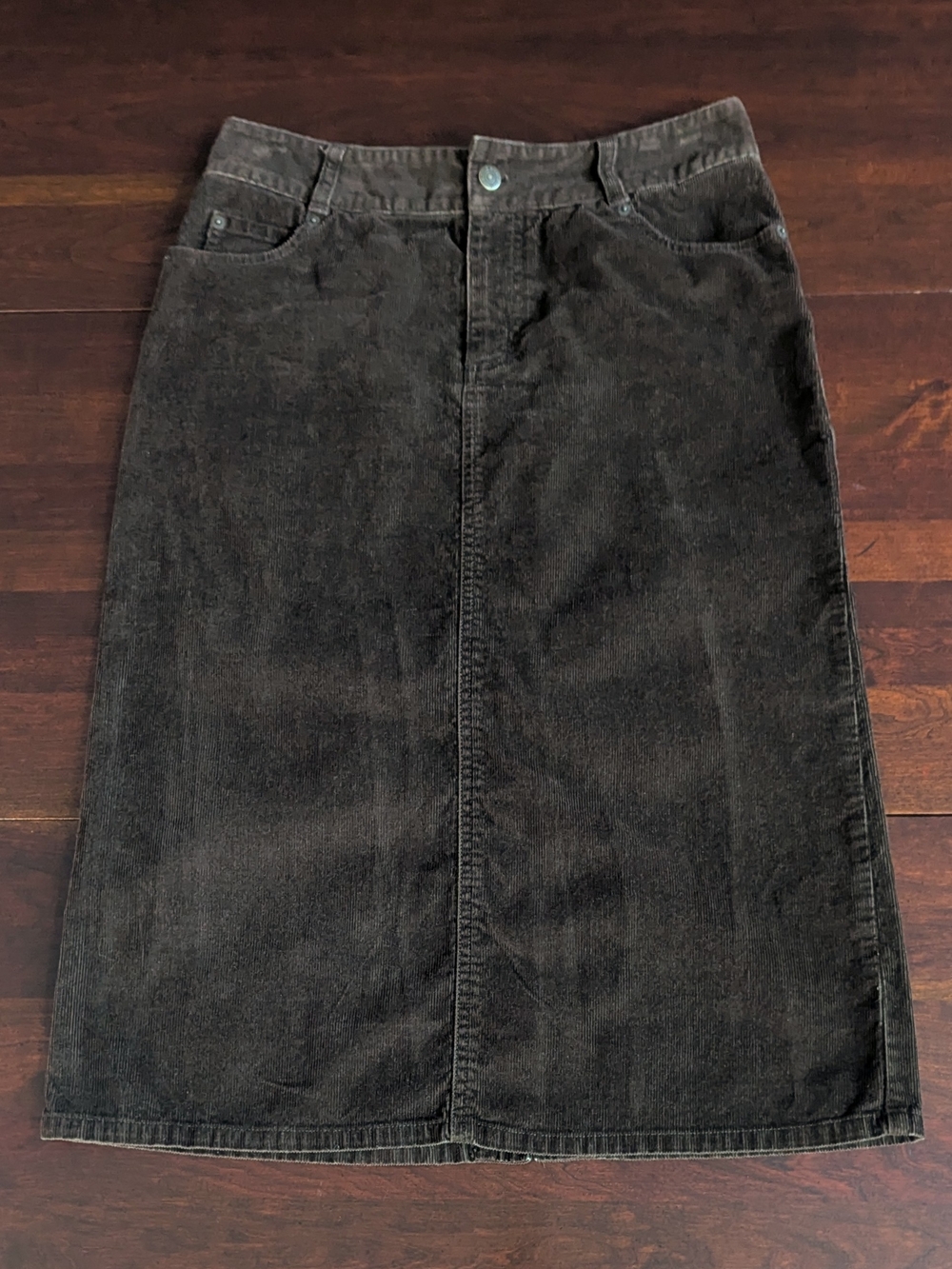 VTG Eddie Bauer Womens 6 Chocolate Brown Corduroy Skirt Western Academia Grunge